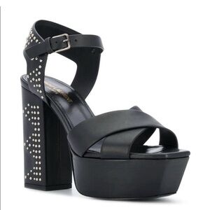YSL FARRAH STUDDED CALFSKIN LEATHER PLATFORM SANDALS Size 37